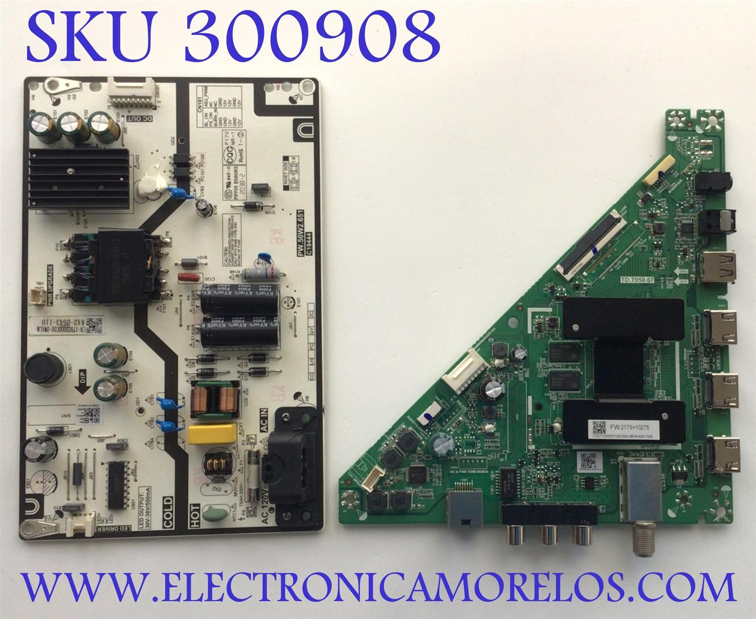 KIT DE TARJETAS PARA TV TOSHIBA / MAIN CN2T100000Y / TD.T950.67 / FUENTE CN-1T920000C00 / PW.50W2.651 / MODELO 32LF221U21